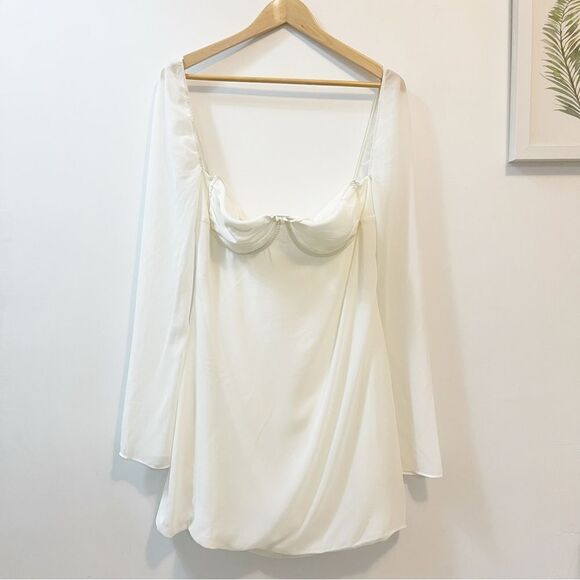 House of CB Babydoll Ivory Chiffon Halter Dress Size L ( Plus Cup) - Picture 5 of 13